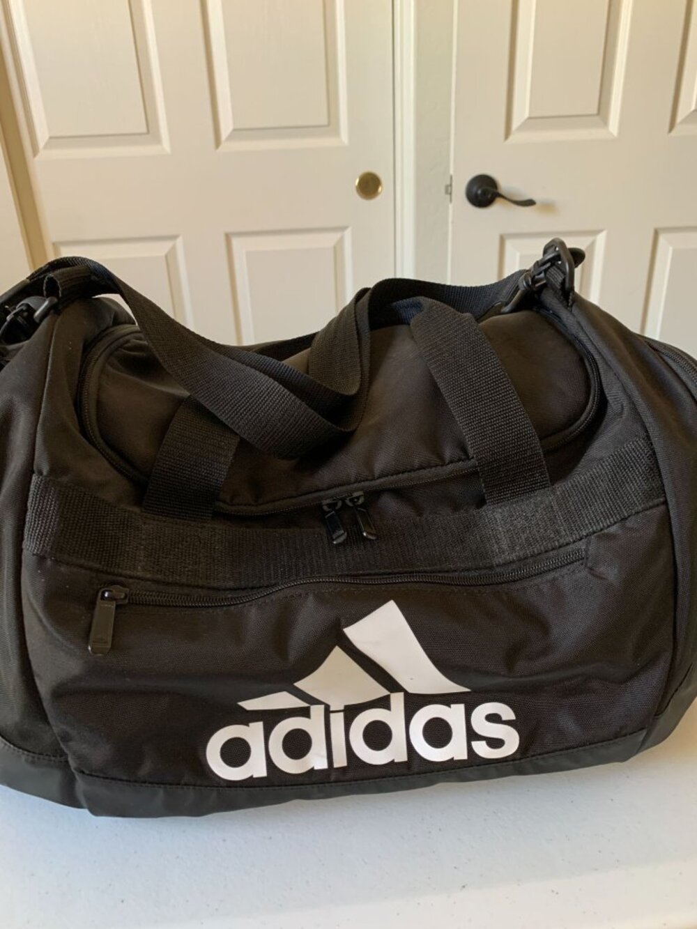 Adidas Black Duffel Bag With Adjustable Strap & Zip Pockets - Lightweight Gym &